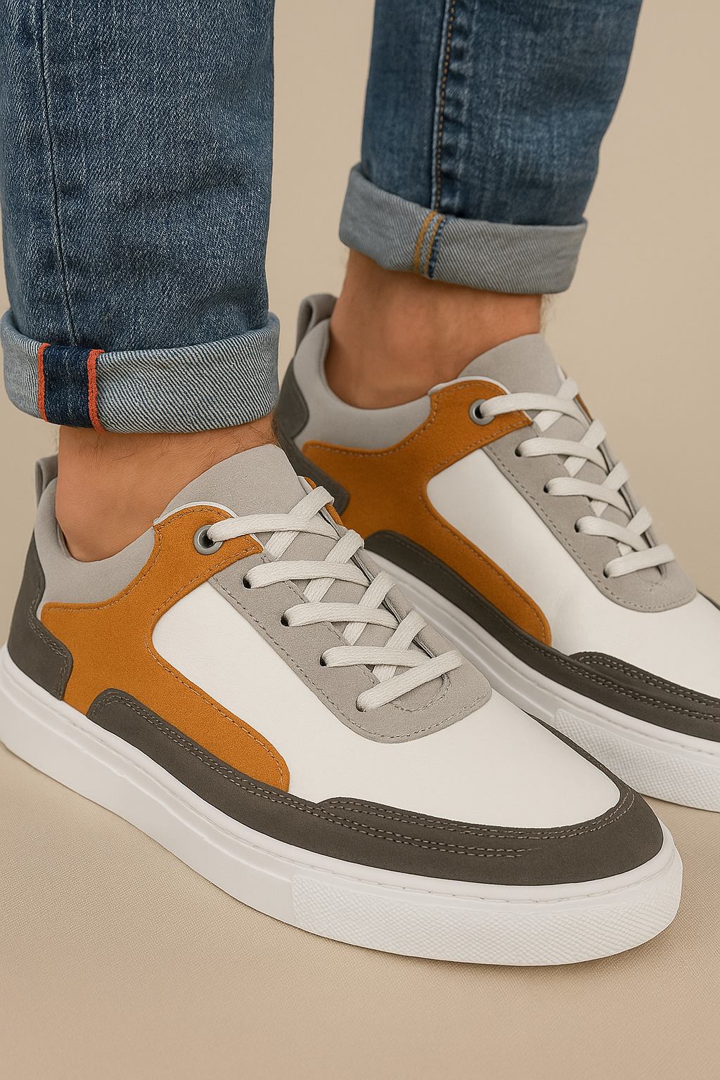 Men's Two-Tone Leather Sneakers – Stylish Casual Trainers with Comfort Fit