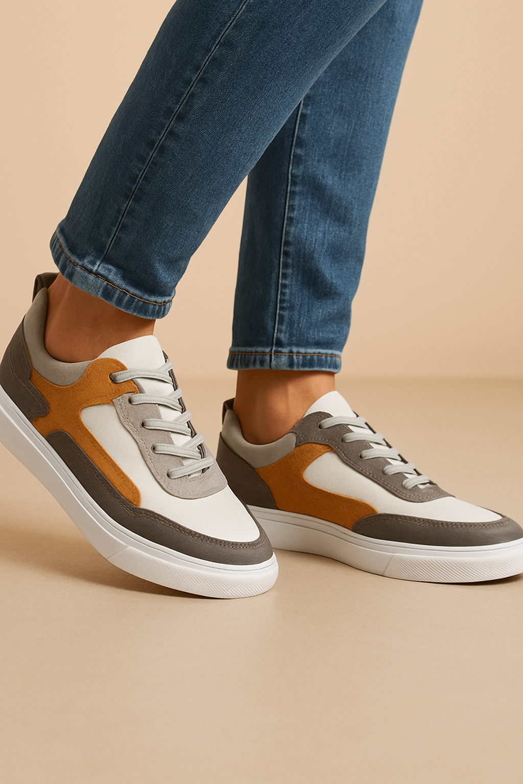 Men's Two-Tone Leather Sneakers – Stylish Casual Trainers with Comfort Fit