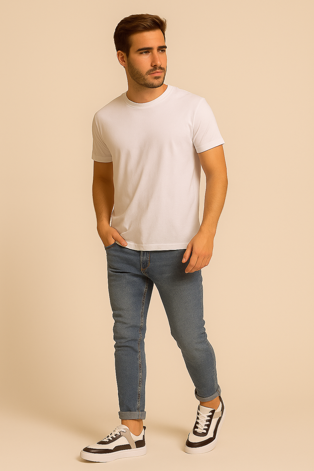 Men's Two-Tone Leather Sneakers – Stylish Casual Trainers with Comfort Fit