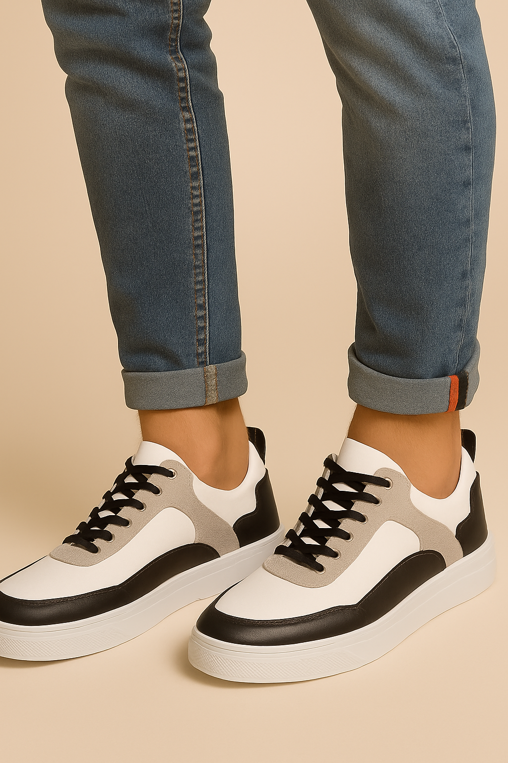 Men's Two-Tone Leather Sneakers – Stylish Casual Trainers with Comfort Fit