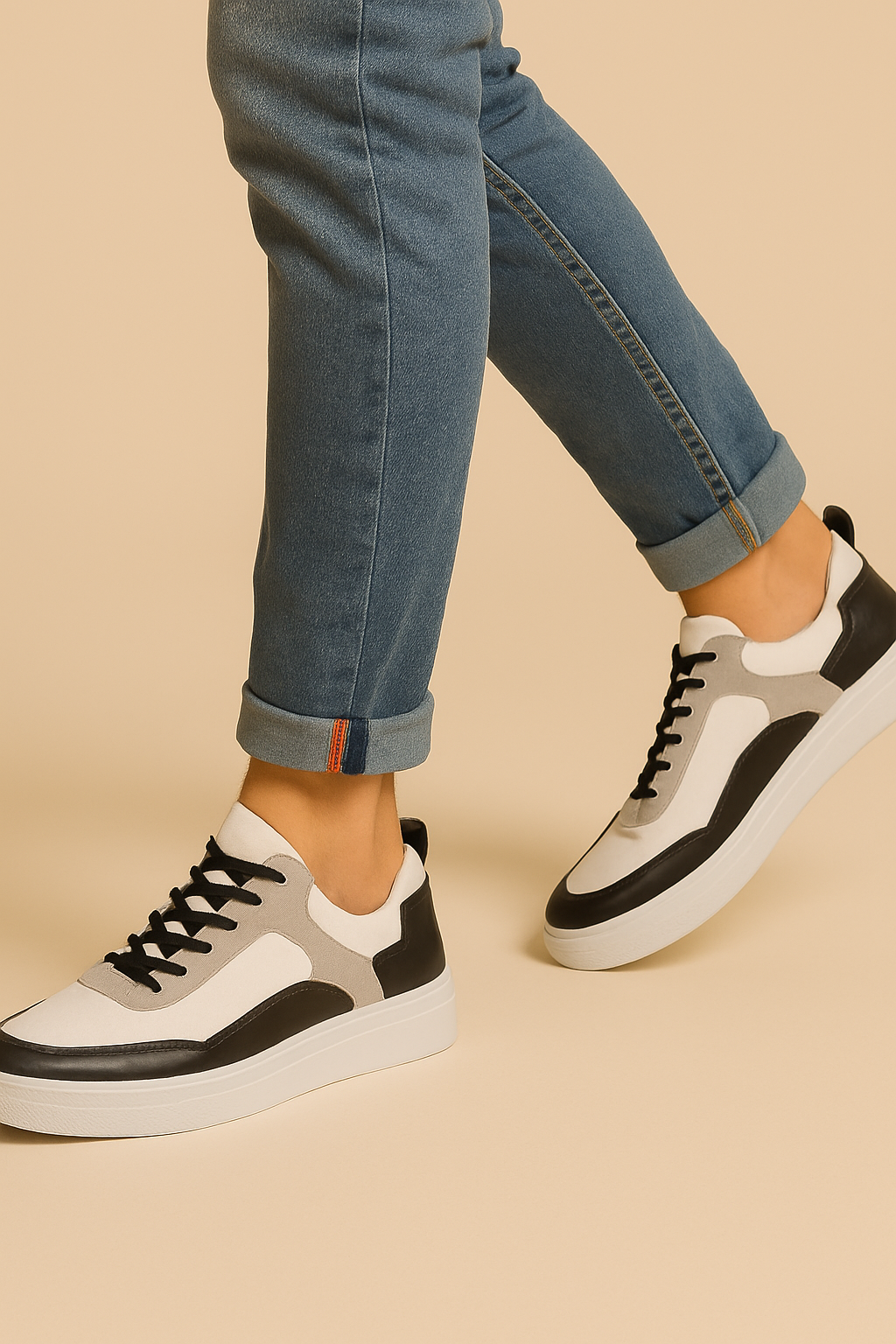 Men's Two-Tone Leather Sneakers – Stylish Casual Trainers with Comfort Fit