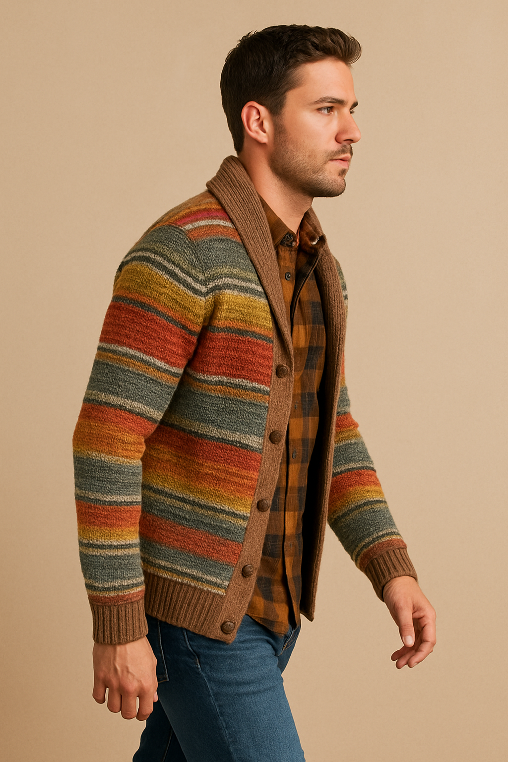 Men's Comfortable Cotton Cardigan Multicolored Stripes