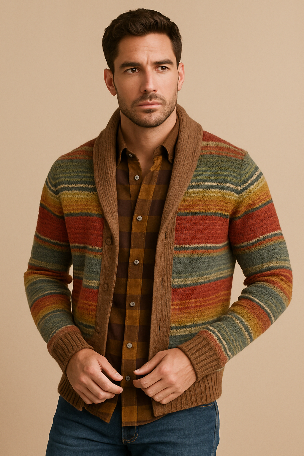 Men's Comfortable Cotton Cardigan Multicolored Stripes
