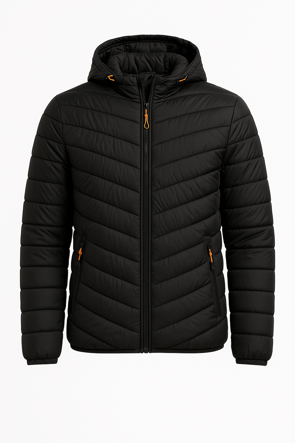 Men’s Hooded Quilted Jacket – Chevron Puffer, Cotton-Padded, Regular Fit