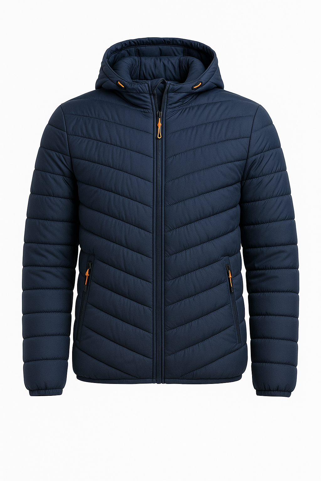 Men’s Hooded Quilted Jacket – Chevron Puffer, Cotton-Padded, Regular Fit