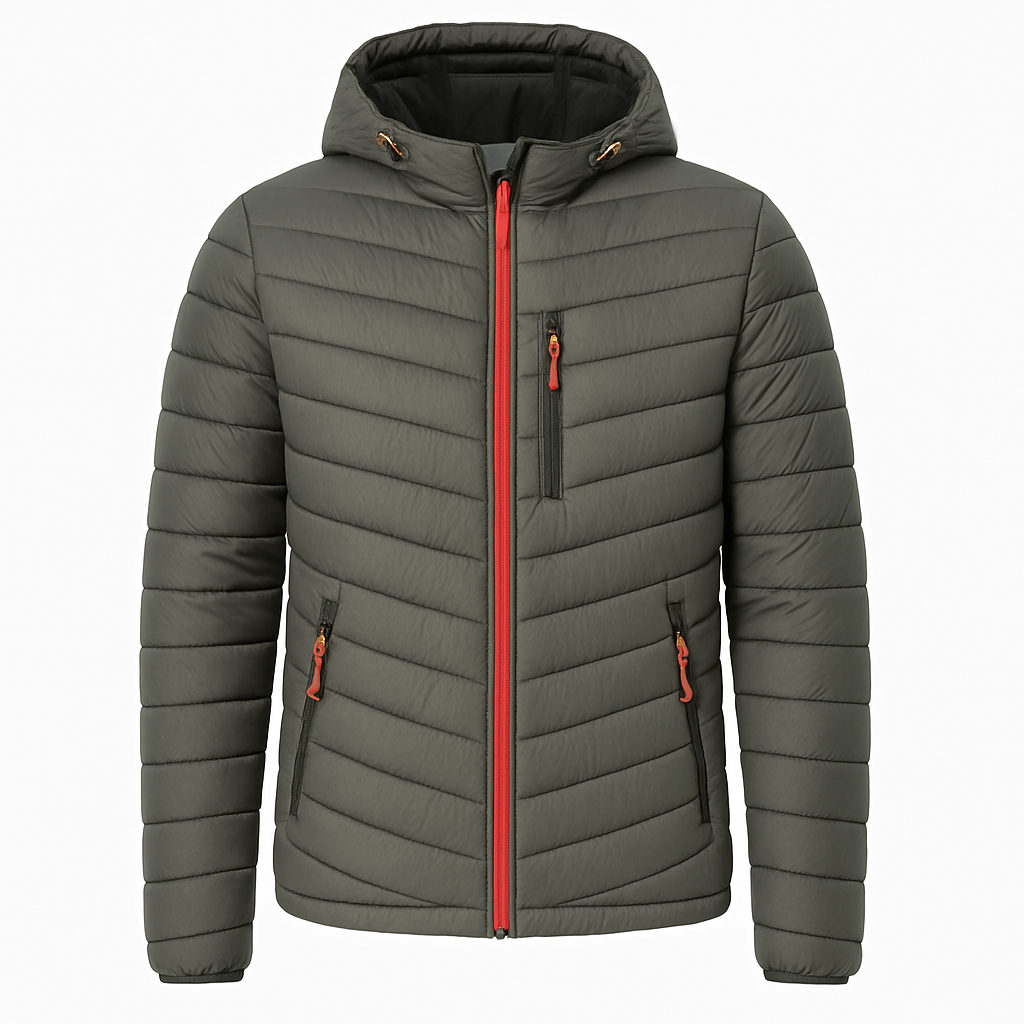 Men’s Hooded Quilted Jacket – Chevron Puffer, Cotton-Padded, Regular Fit