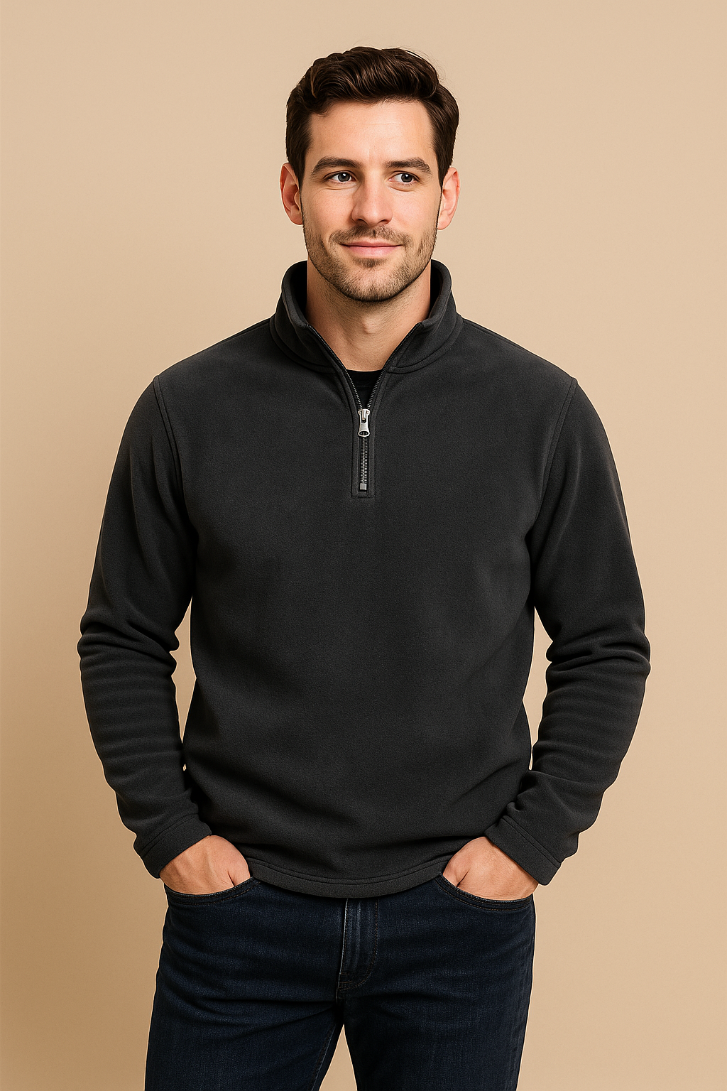 Men’s Thick Fleece Half-Zip Pullover – Warm Winter Jumper