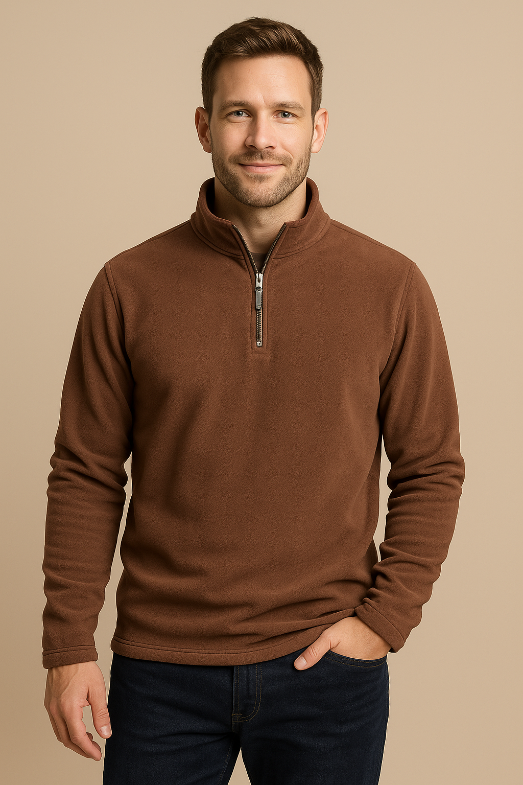 Men’s Thick Fleece Half-Zip Pullover – Warm Winter Jumper