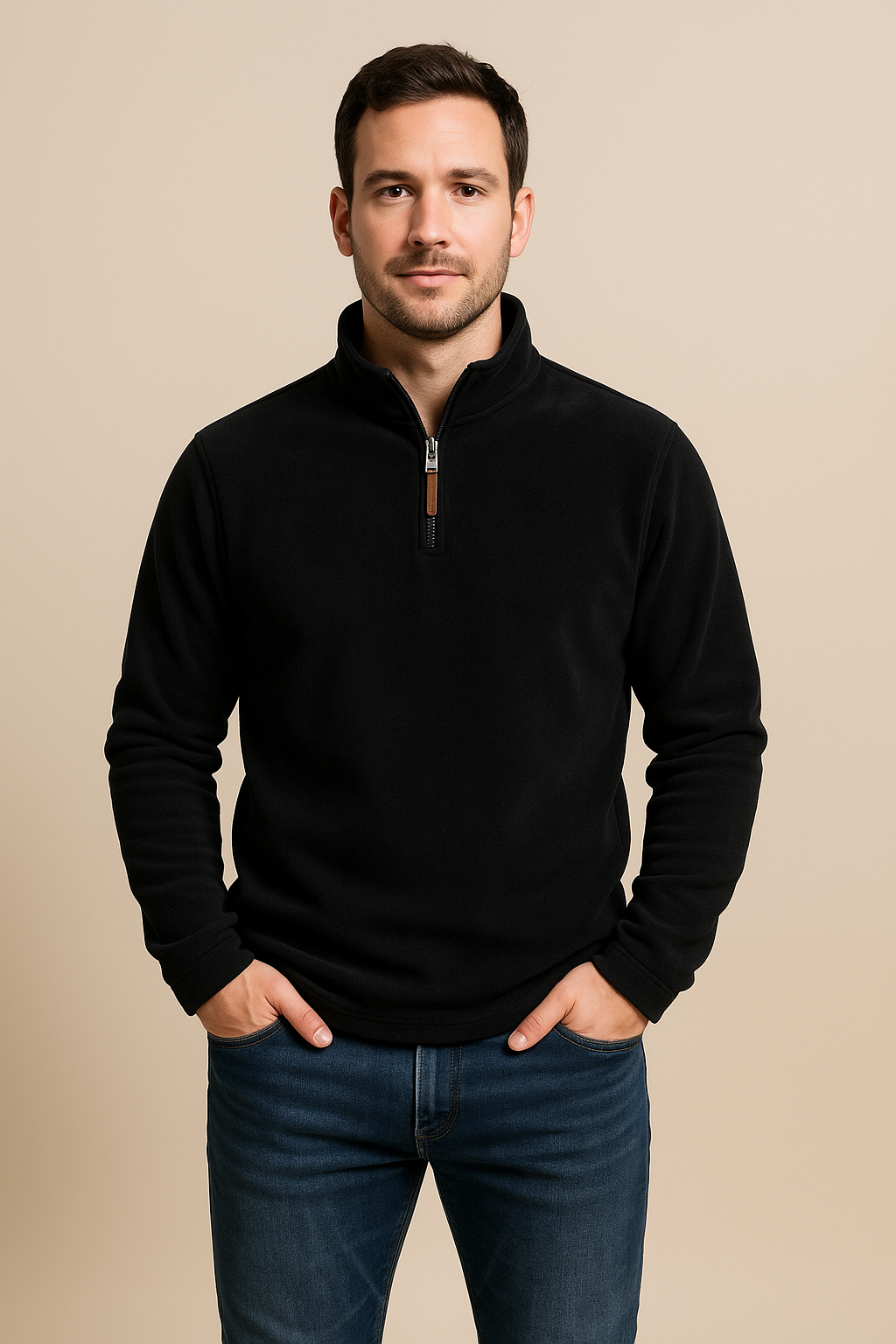 Men’s Thick Fleece Half-Zip Pullover – Warm Winter Jumper