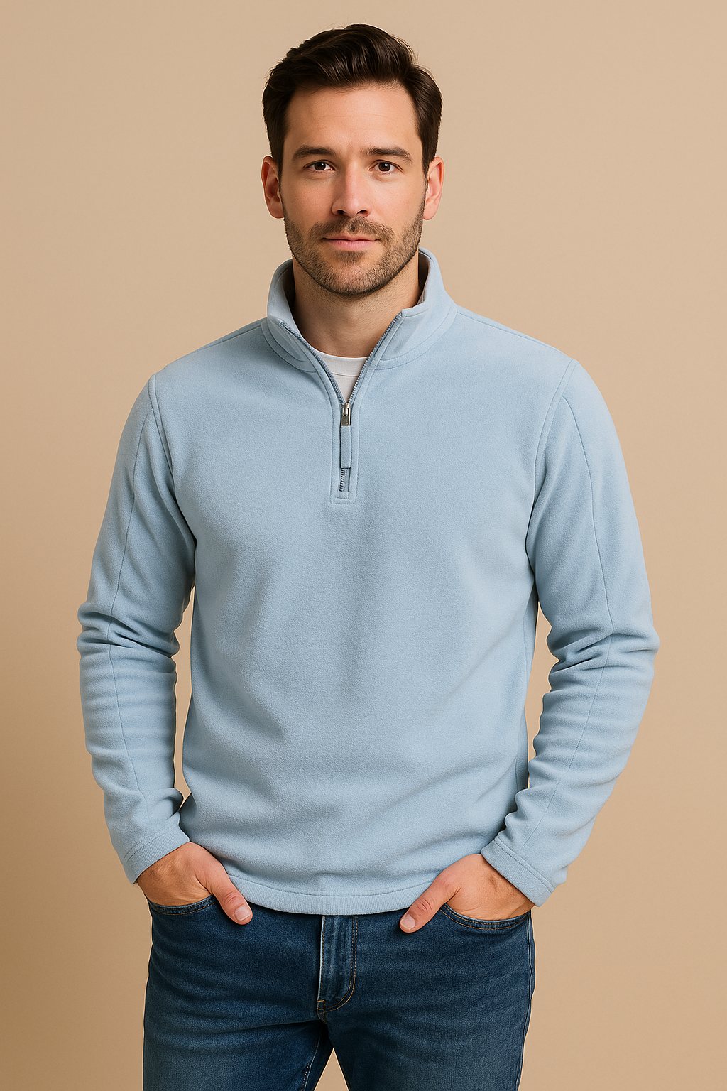 Men’s Thick Fleece Half-Zip Pullover – Warm Winter Jumper
