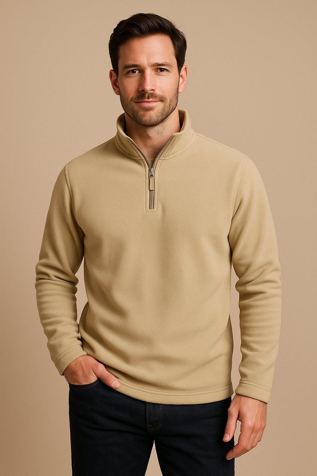 Men’s Thick Fleece Half-Zip Pullover – Warm Winter Jumper