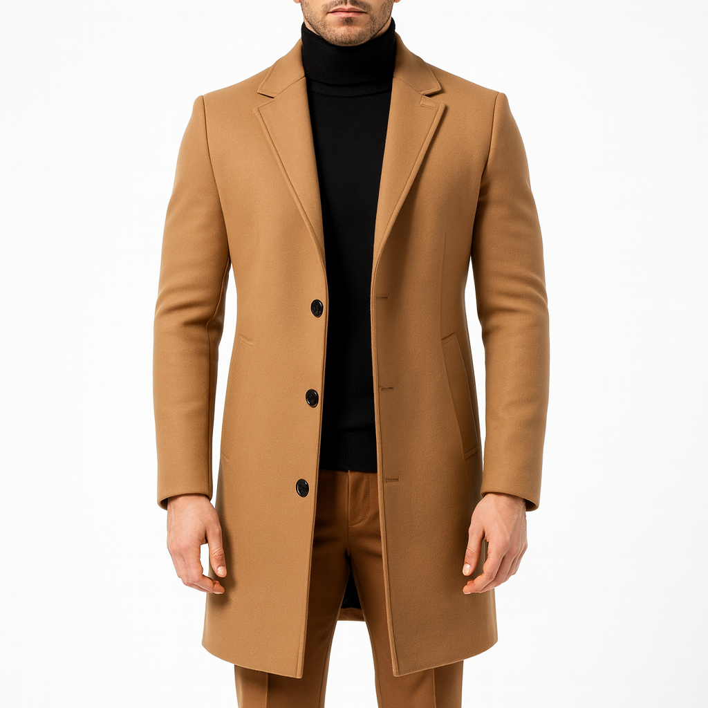 Men’s Overcoat – Single-Breasted, Slim Fit, Tailored Wool Blend