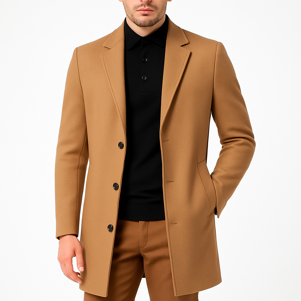 Men’s Overcoat – Single-Breasted, Slim Fit, Tailored Wool Blend