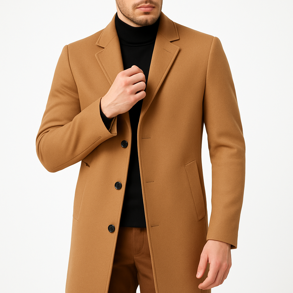 Men’s Overcoat – Single-Breasted, Slim Fit, Tailored Wool Blend