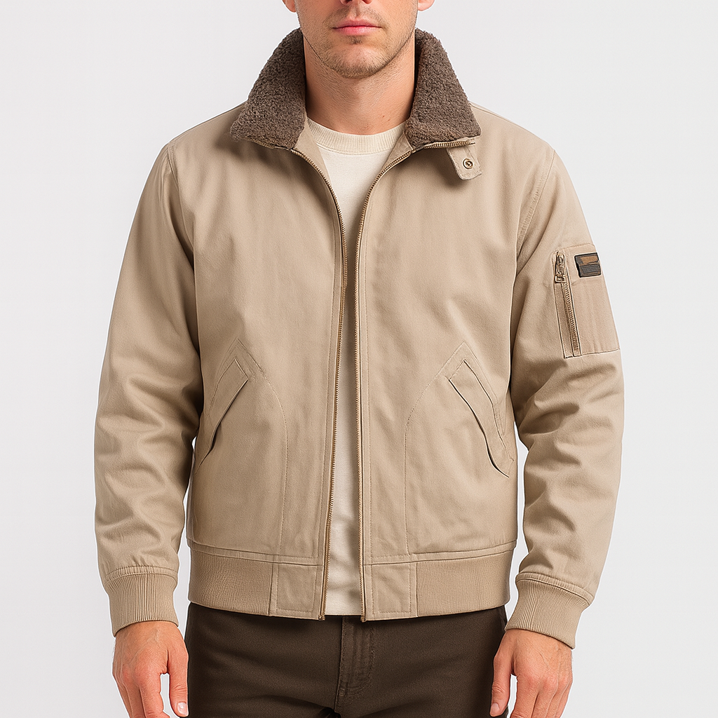 Men’s Wool Lined Jacket – Shearling Interior, Zip-Up, Rugged Style