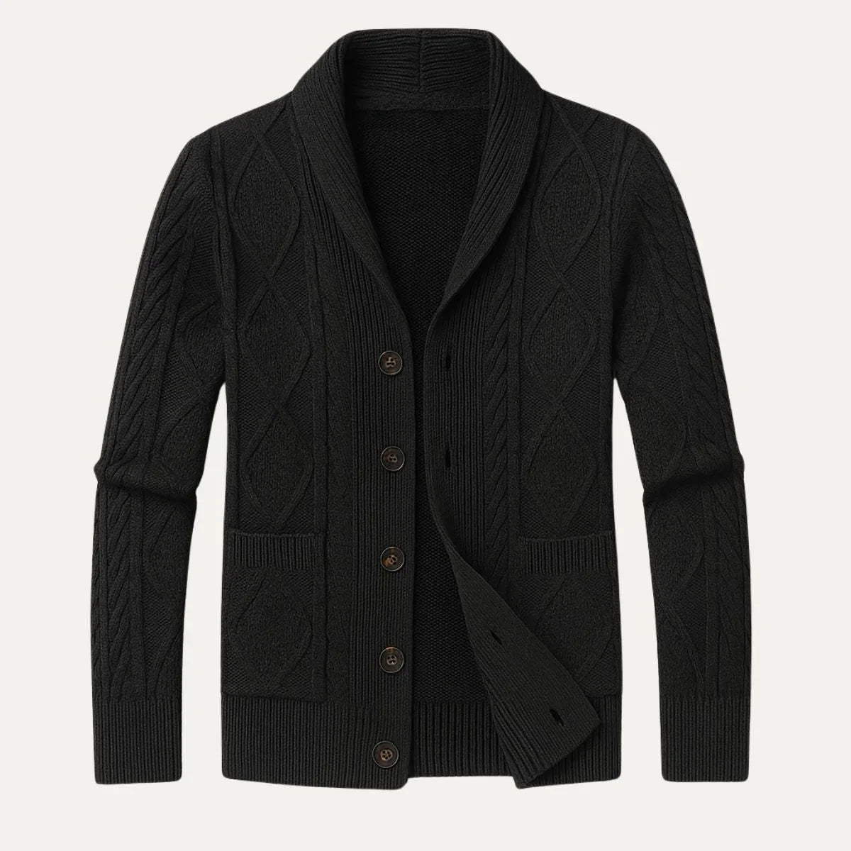 Men’s 100% Cashmere Shawl-Collar Cardigan – Cable Knit, Button Front, Relaxed Fit