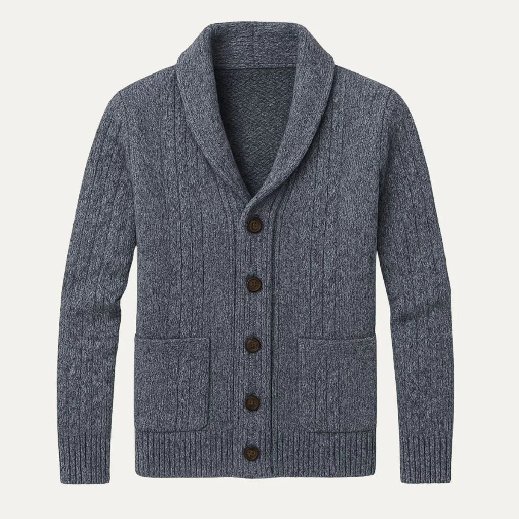 Men’s 100% Cashmere Shawl-Collar Cardigan – Cable Knit, Button Front, Relaxed Fit