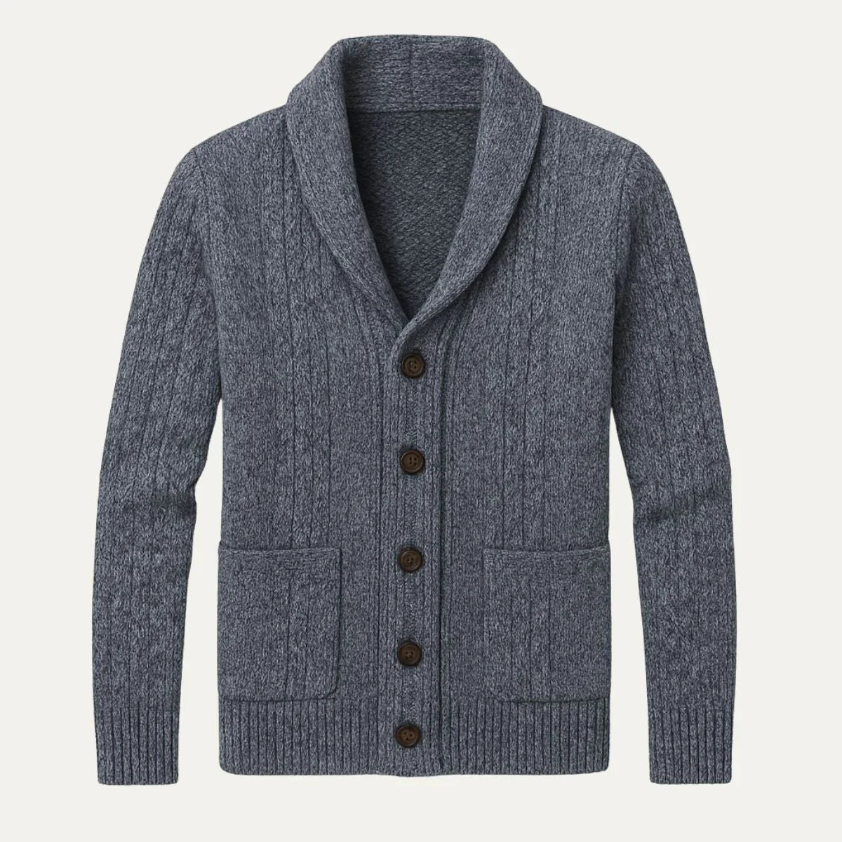 Men’s 100% Cashmere Shawl-Collar Cardigan – Cable Knit, Button Front, Relaxed Fit