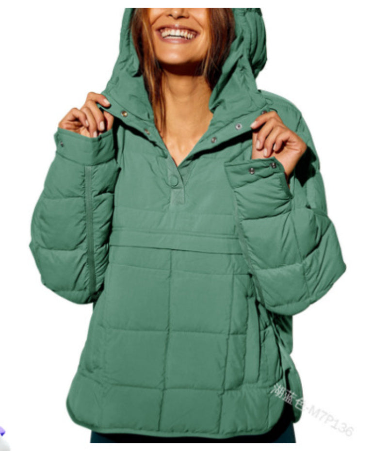 Casual Fashion Solid Color Short Front And Long Back Cotton Coat Loose Women's Long-sleeved Pullover Hooded Round Hem Top