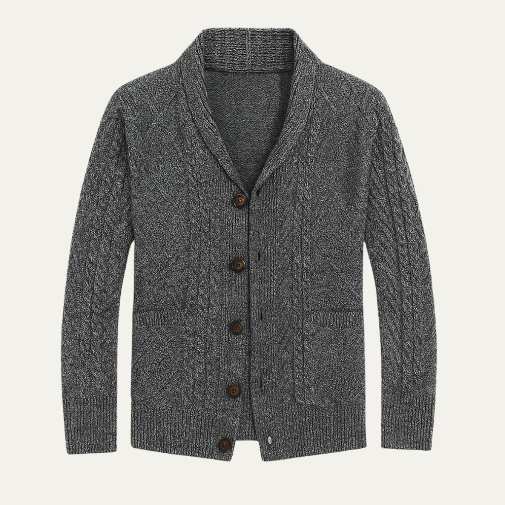 Men’s 100% Cashmere Shawl-Collar Cardigan – Cable Knit, Button Front, Relaxed Fit