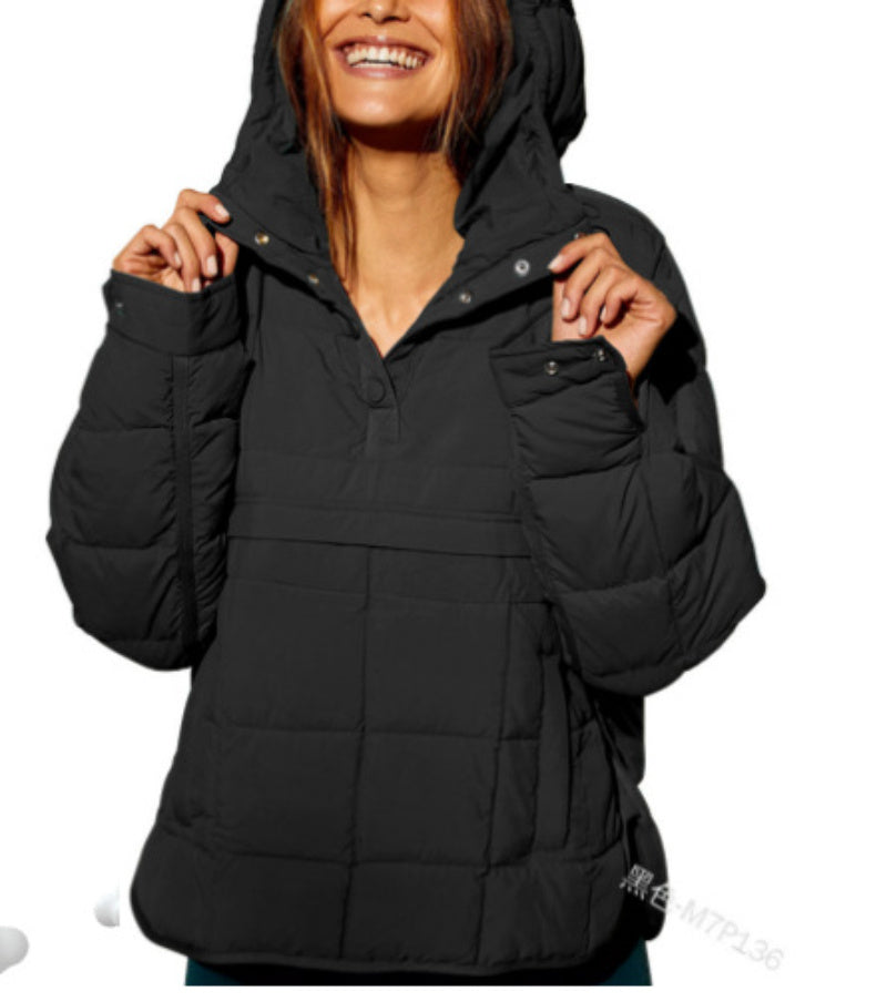 Casual Fashion Solid Color Short Front And Long Back Cotton Coat Loose Women's Long-sleeved Pullover Hooded Round Hem Top