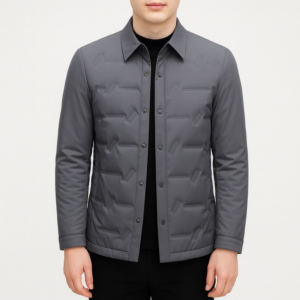 Men’s Quilted Down Jacket – Slim Fit, Water Resistant, Waist Length