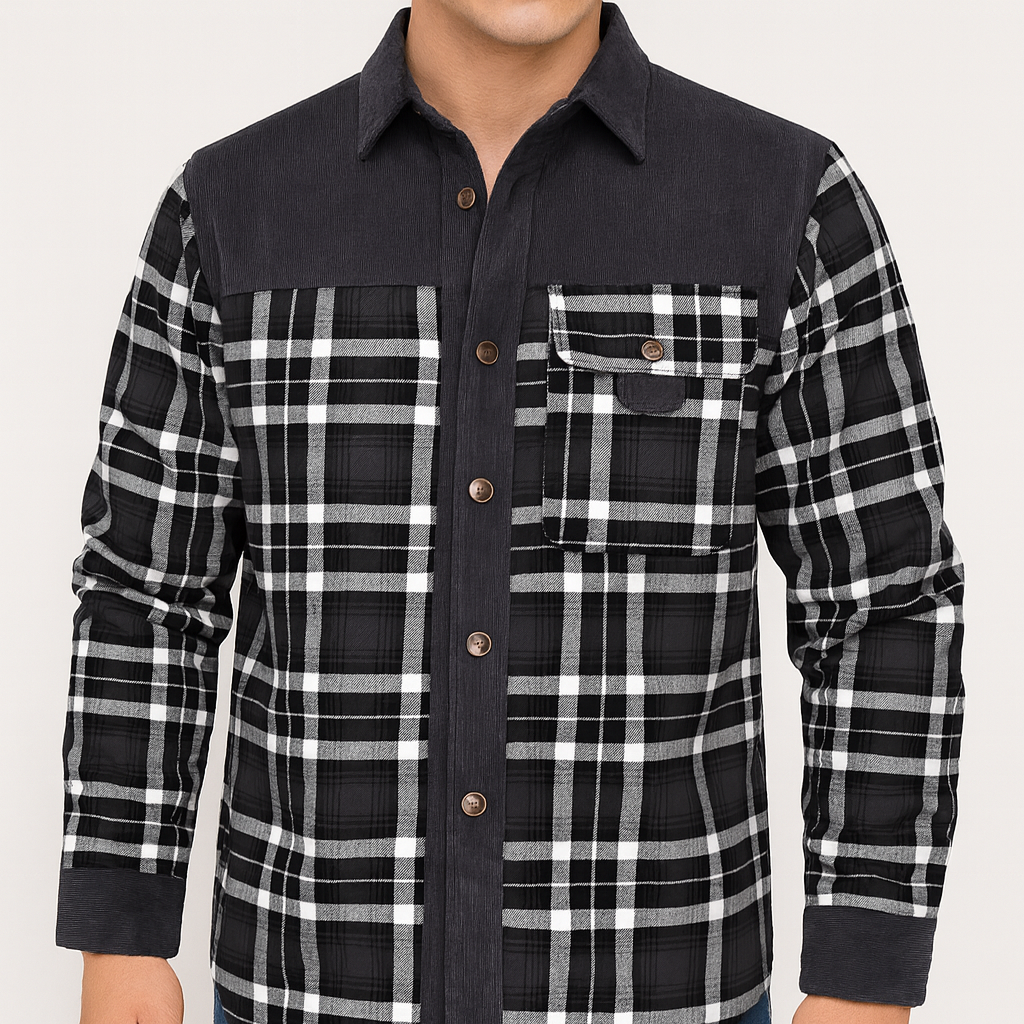 Men’s Lumberjack Fur Jacket – Checked Cotton, Fur-Lined, Winter Ready