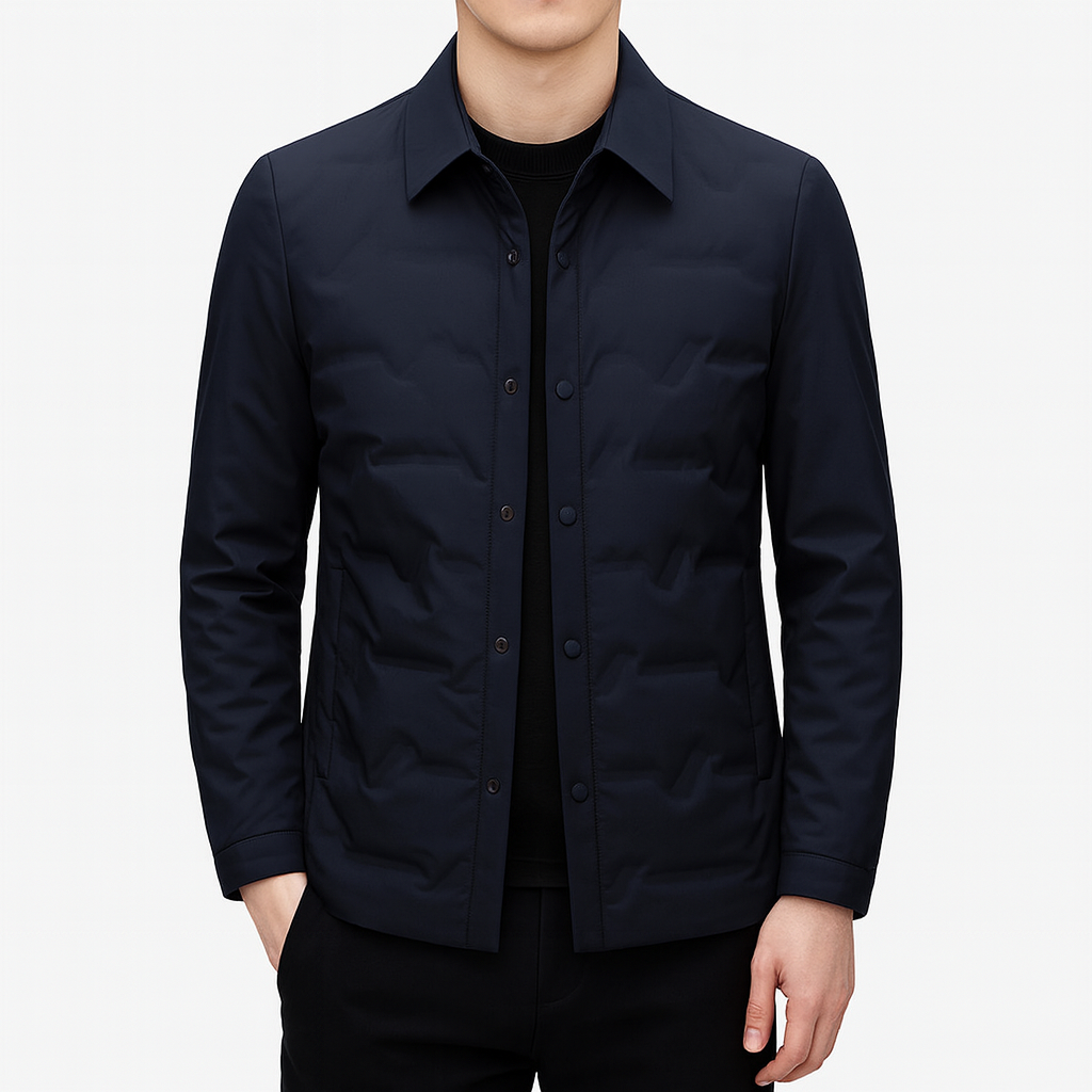 Men’s Quilted Down Jacket – Slim Fit, Water Resistant, Waist Length