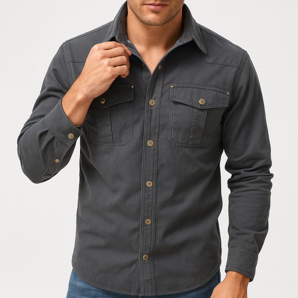 Men’s Utility Overshirt – Cotton Blend, Pocketed Design, Slim Fit