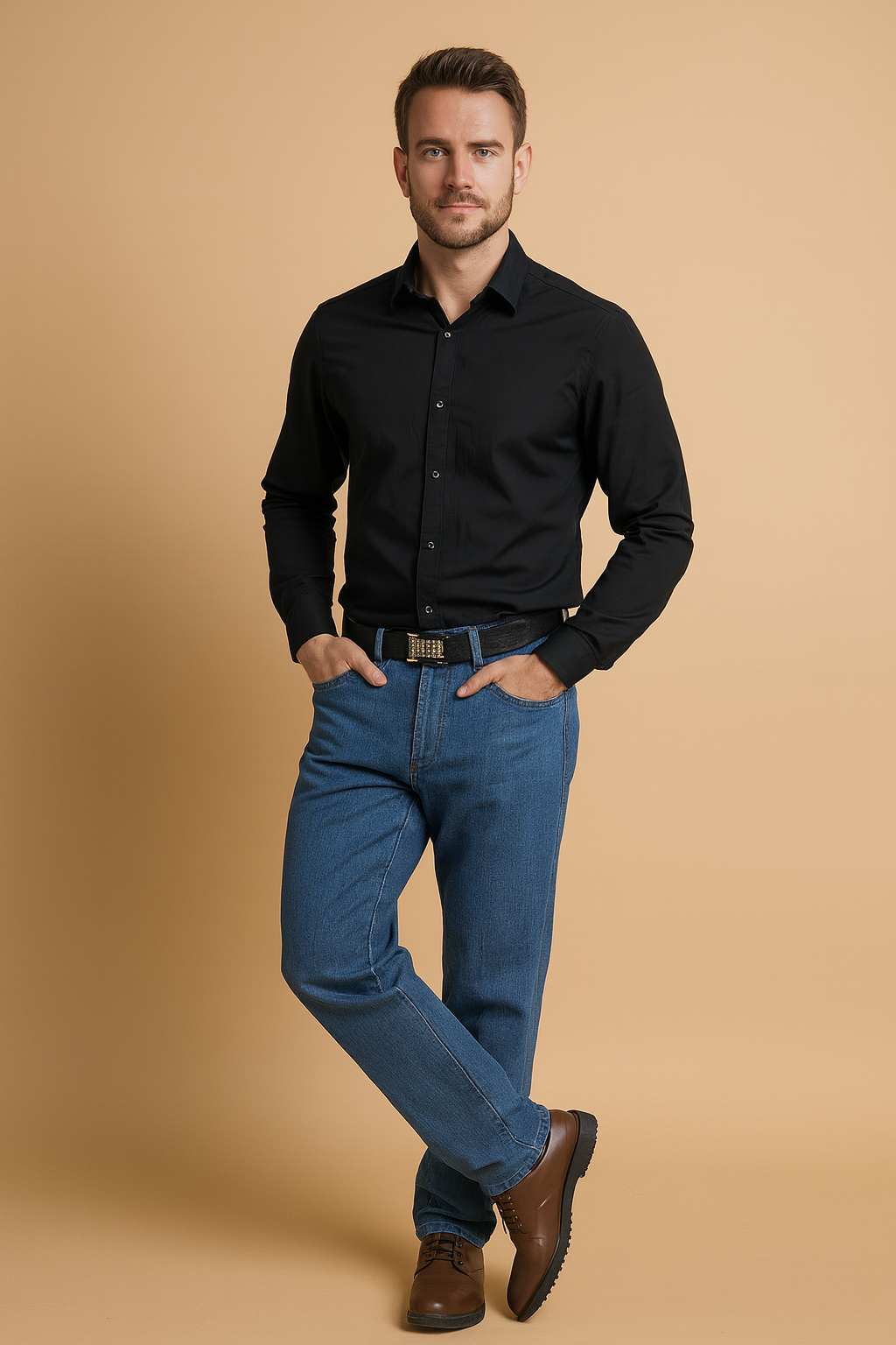 Men's High-Waisted Jeans – Classic Fit Stretch Denim with Comfortable Feel