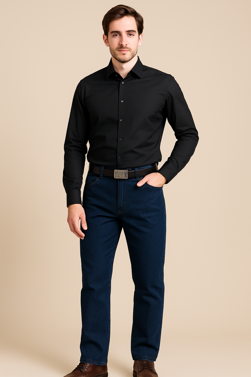 Men's High-Waisted Jeans – Classic Fit Stretch Denim with Comfortable Feel
