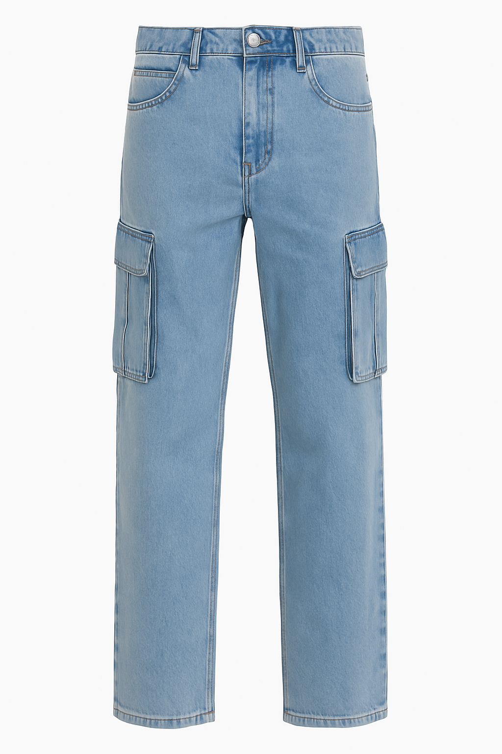 Men’s Loose-Fit Cargo Jeans – Light Blue Denim Workwear with Multiple Pockets