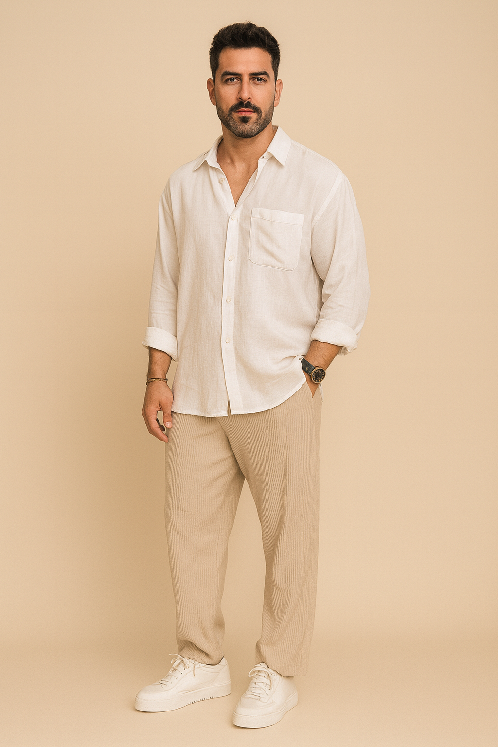 Men’s Comfort-Fit Pleated Trousers – Relaxed Plissé Pants with Tapered Leg