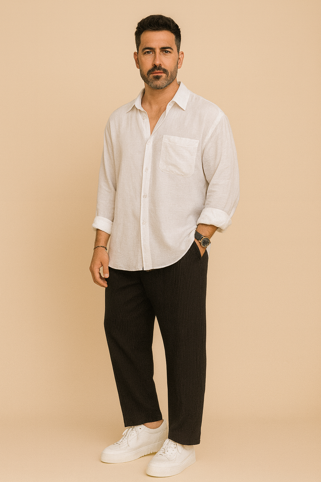 Men’s Comfort-Fit Pleated Trousers – Relaxed Plissé Pants with Tapered Leg