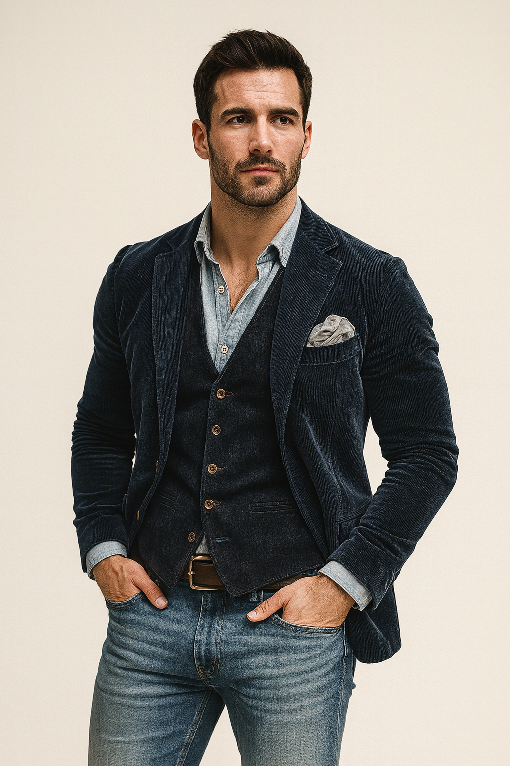 Men’s Corduroy Blazer & Waistcoat Set – Two-Piece – Smart Casual