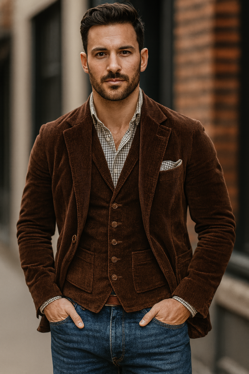 Men’s Corduroy Blazer & Waistcoat Set – Two-Piece – Smart Casual