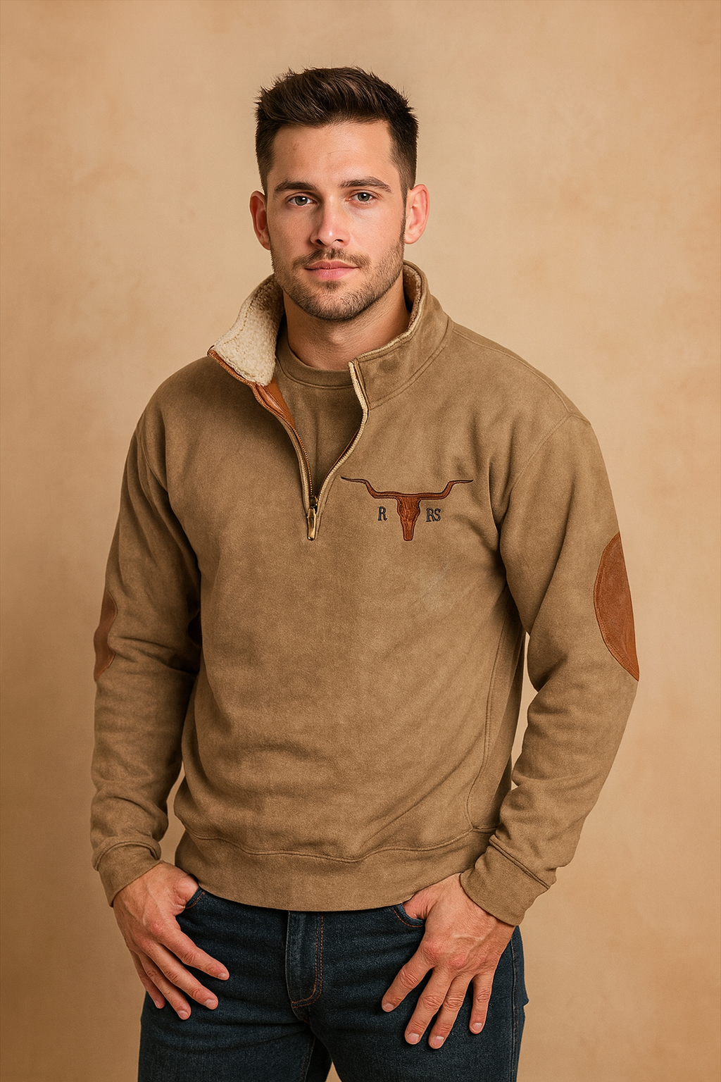Western Fleece Pullover | Native Buffalo Print Quarter-Zip