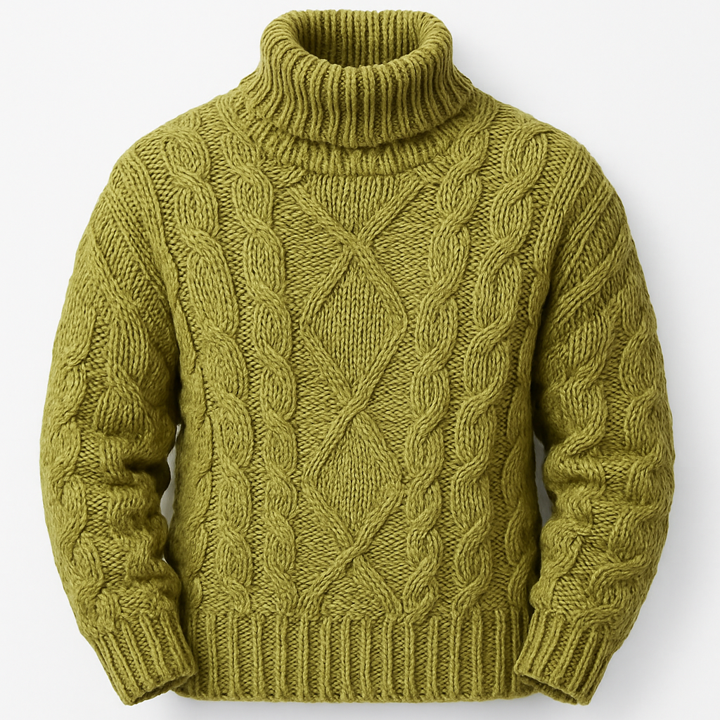 Men’s Wool-Blend Cable Knit Turtleneck – Relaxed Fit Roll Neck Jumper