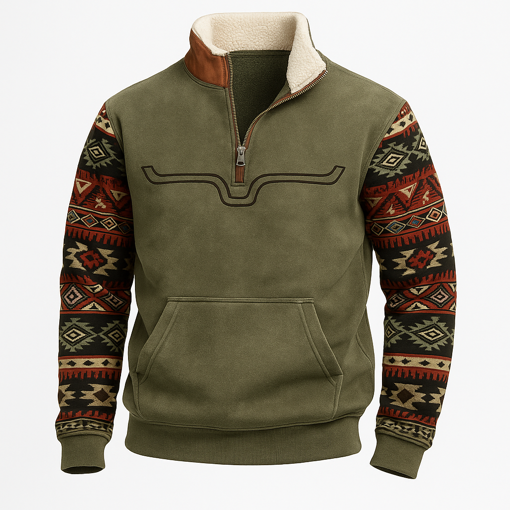 Western Fleece Pullover | Native Buffalo Print Quarter-Zip