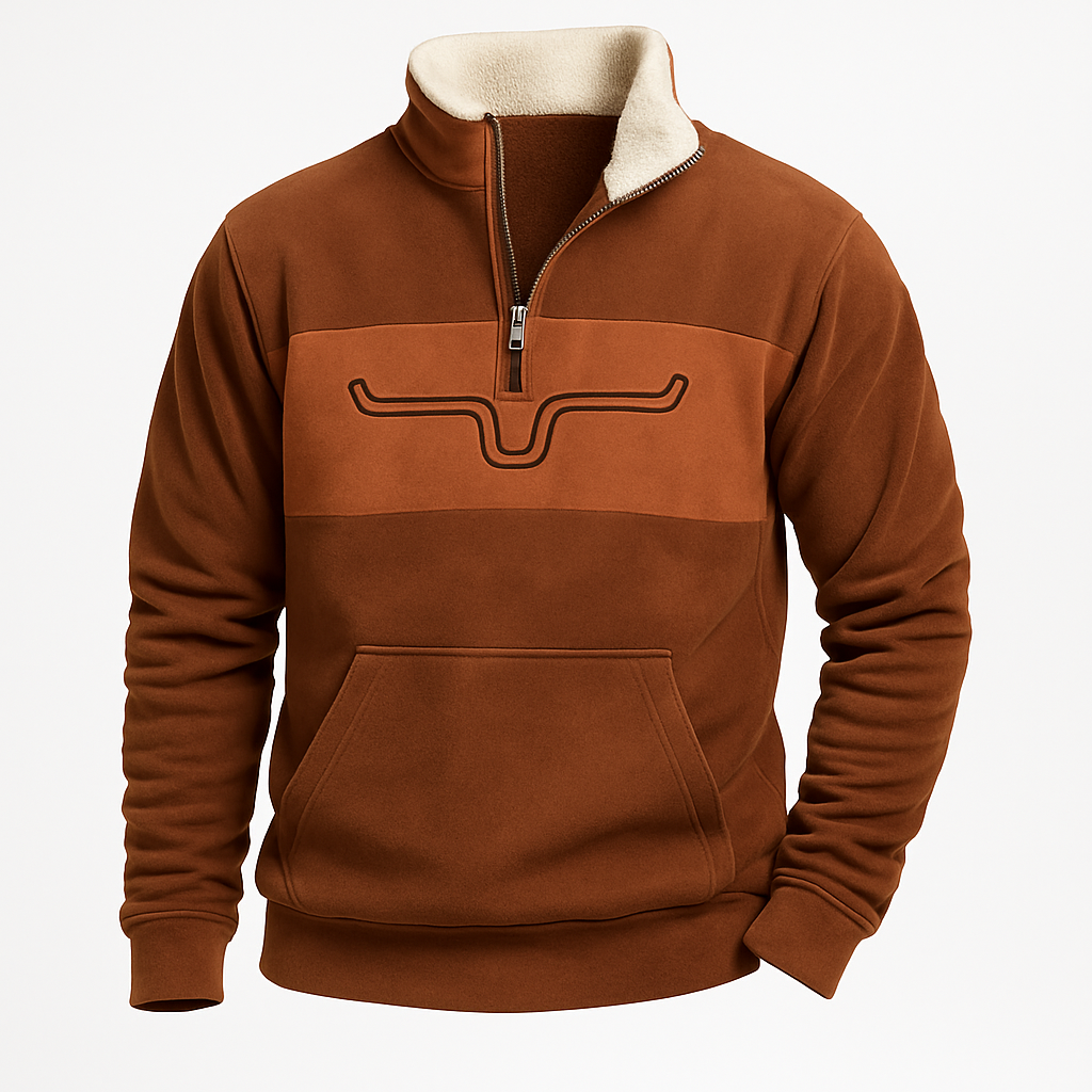 Western Fleece Pullover | Native Buffalo Print Quarter-Zip