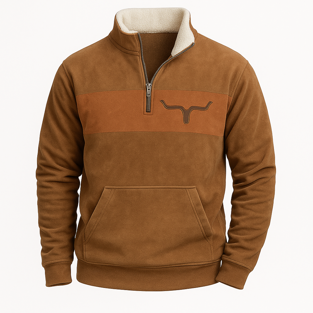 Western Fleece Pullover | Native Buffalo Print Quarter-Zip