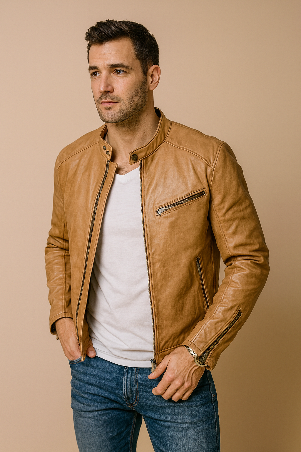 Men's Weatherproof Leather Jacket Genuine Black Leather