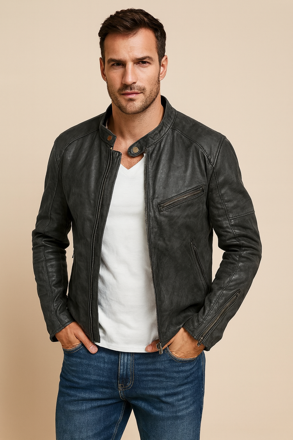 Men's Weatherproof Leather Jacket Genuine Black Leather