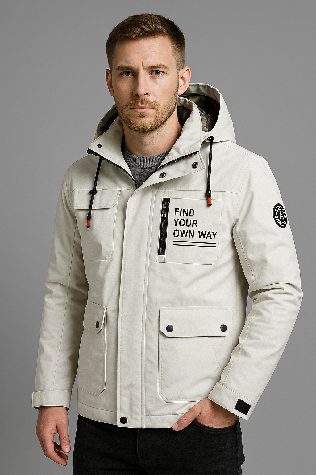 Men’s Water-Resistant Utility Jacket with Hood