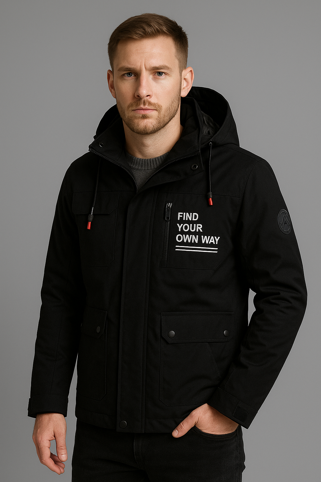 Men’s Water-Resistant Utility Jacket with Hood