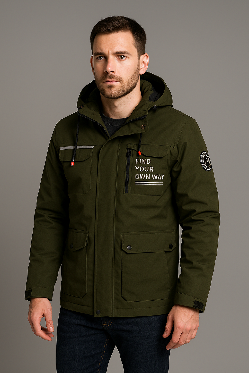 Men’s Water-Resistant Utility Jacket with Hood