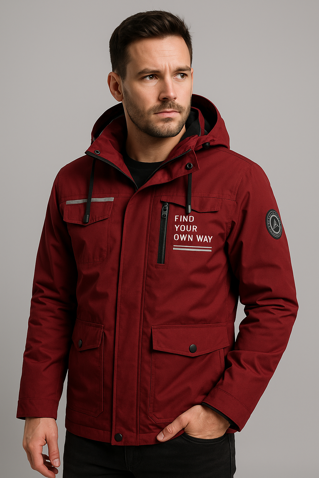 Men’s Water-Resistant Utility Jacket with Hood