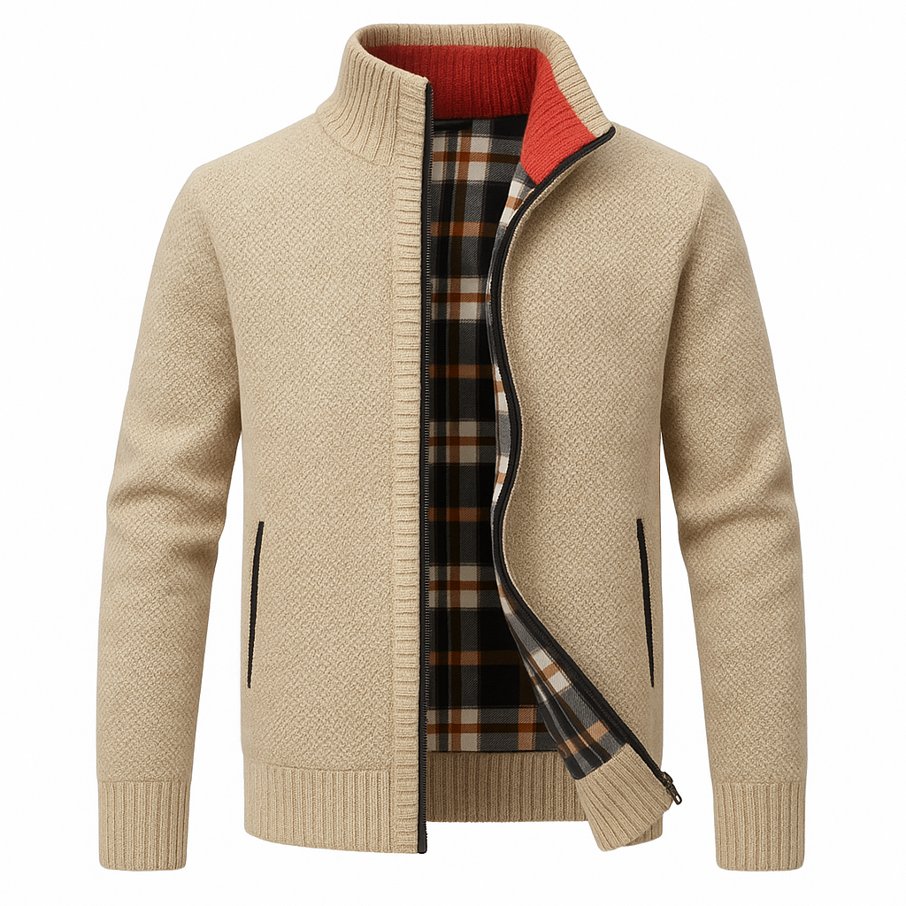 Men’s Knitted Fleece Zip Jacket – Soft Full-Zip Cardigan, Cosy Lined