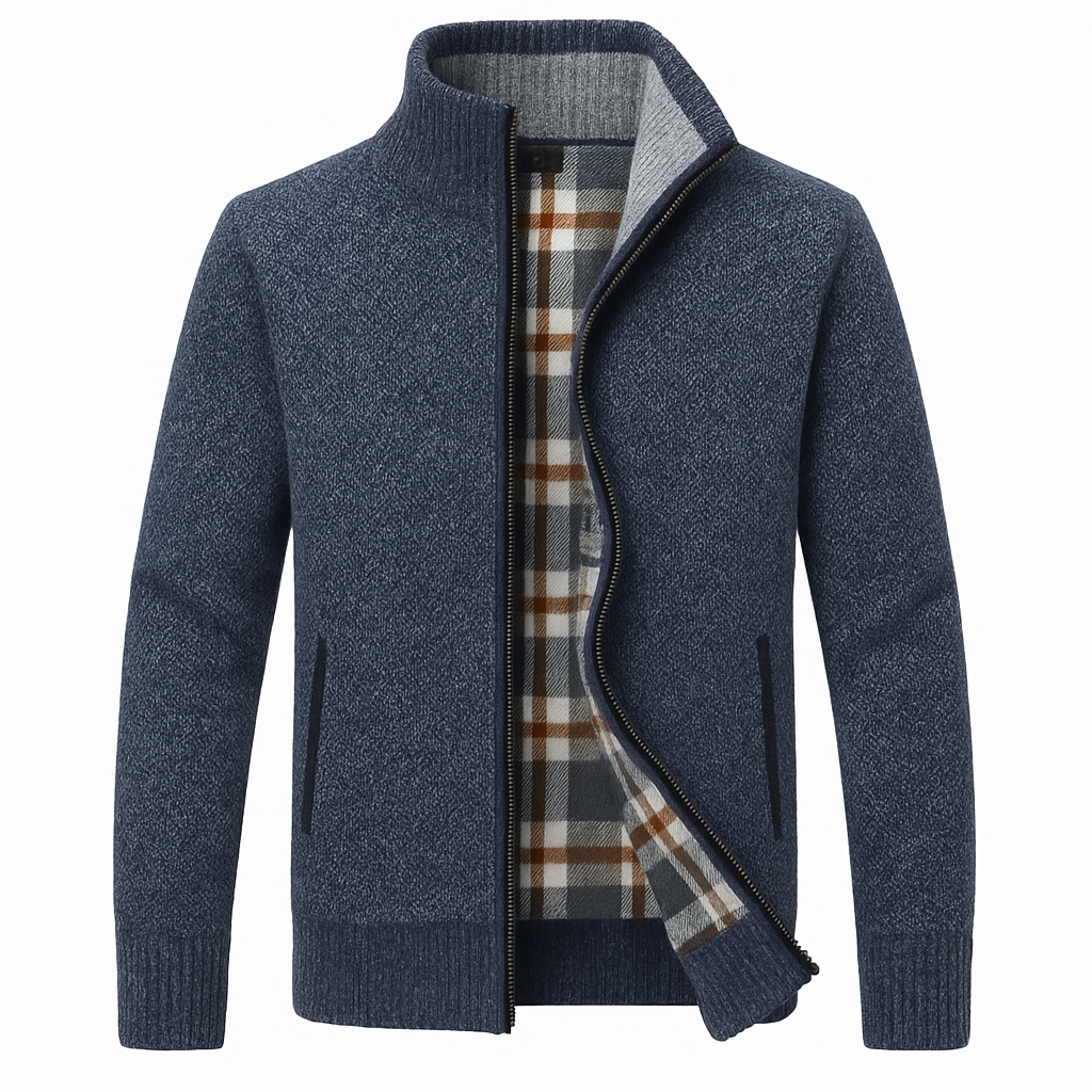Men’s Knitted Fleece Zip Jacket – Soft Full-Zip Cardigan, Cosy Lined
