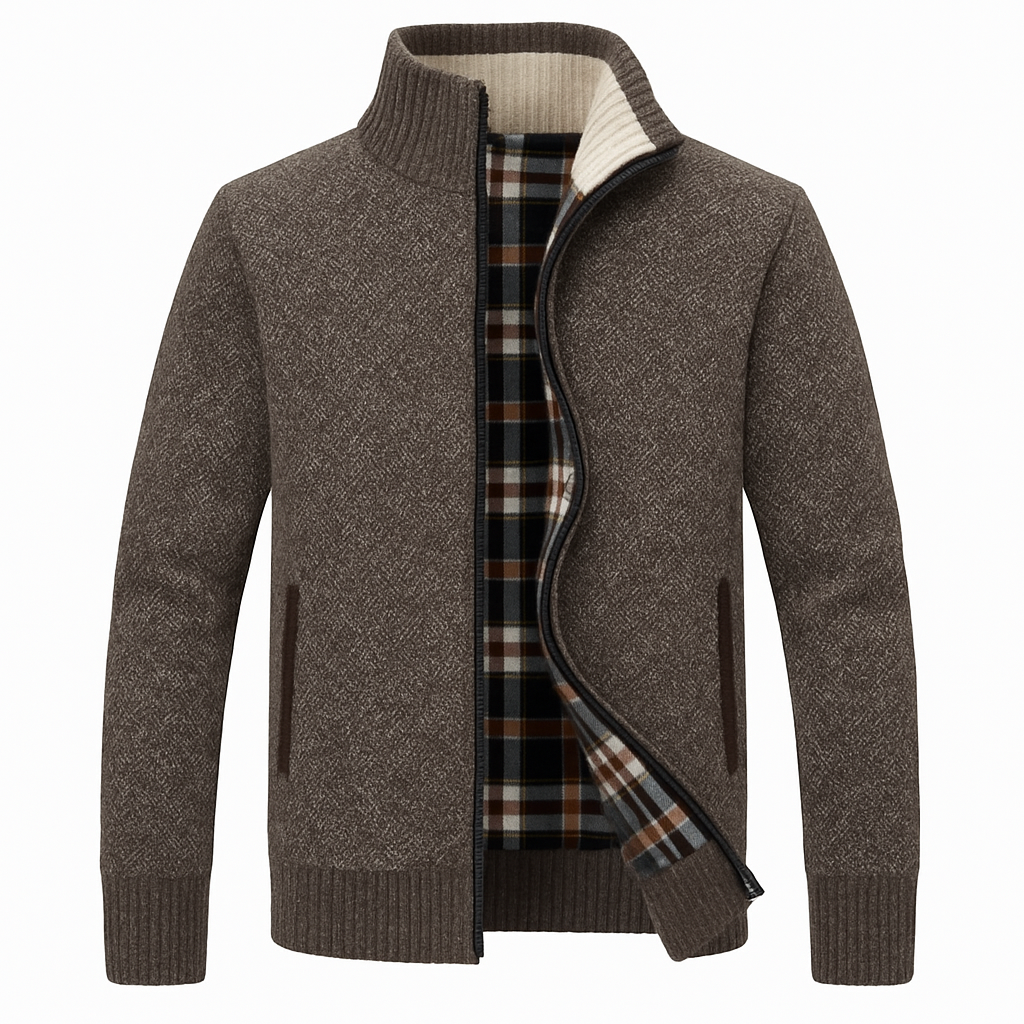 Men’s Knitted Fleece Zip Jacket – Soft Full-Zip Cardigan, Cosy Lined